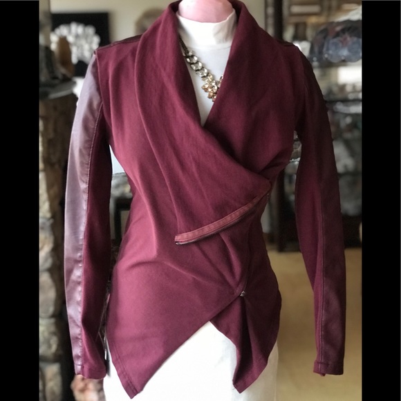 Blank NYC Burgundy Drape Vegan Leather Jacket - Picture 2 of 5